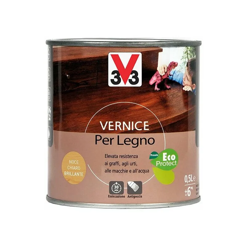 Vernice all'acqua ideale per decorazione e protezione del legno interno come mobili e porte di colore noce chiaro 0,5 lt 