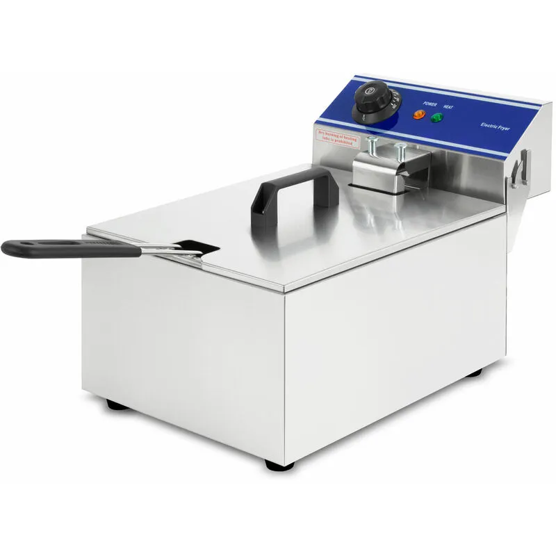 Friggitrice elettrica 10L (cestino per friggere, 3000 Watt, 230V, temperatura regolabile fino a 200°C, principio della zona fredda, acciaio inox)