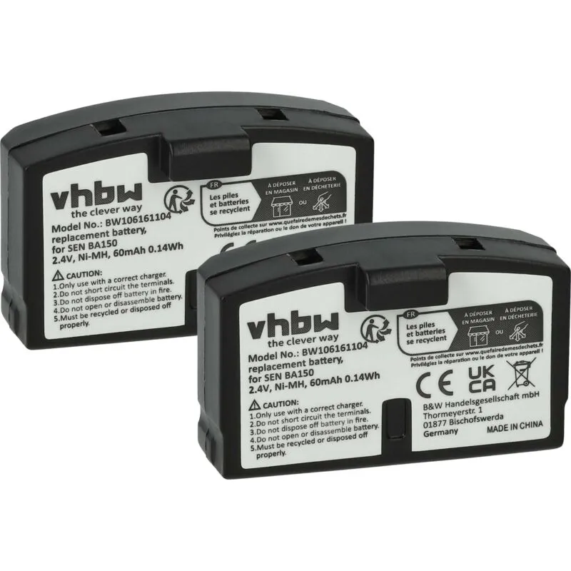 2x batteria compatibile con Sennheiser ri 500, rr 820, rr 2500, ri 810, rr 820 s auricolari cuffie wireless (60mAh, 2,4V, NiMH) - Vhbw
