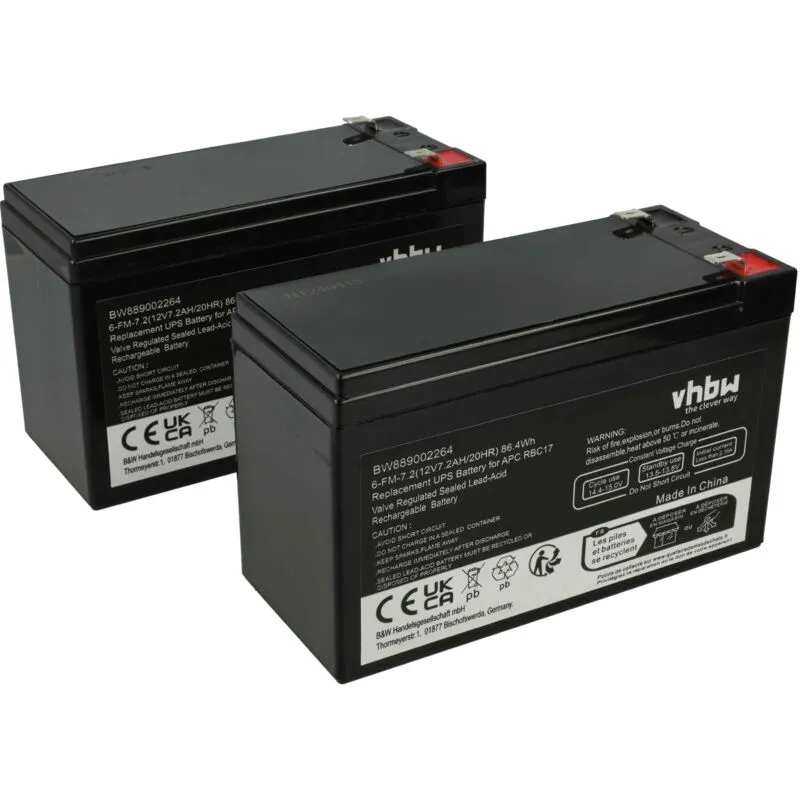 2x batteria per ups e altri dispositivi in varie aree di applicazione (7200mAh, 12V, agm) - Vhbw