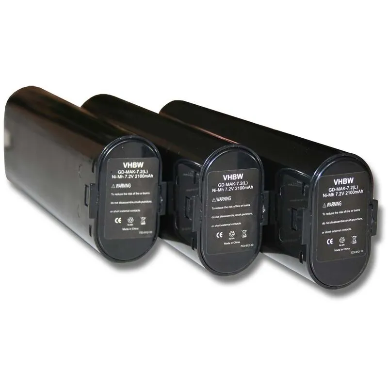 3x batteria compatibile con Uniropa KT-250 BP-72 attrezzi da lavoro (2100 mAh, NiMH, 7,2 v) - Vhbw