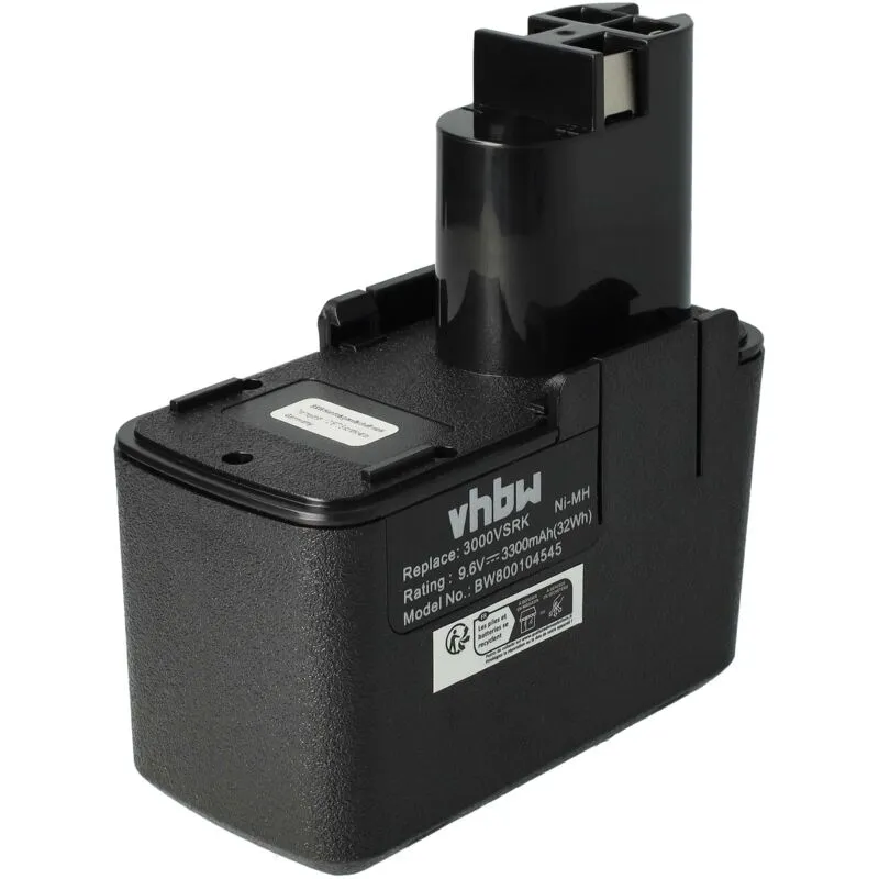 vhbw Batteria compatibile con Bosch GSR 9.6 VES-1, GSR 9.6 VES-2, GSR 9.6VET, GSR 9.6 VPE-2 attrezzi da lavoro (3300mAh, 9,6V, NiMH)