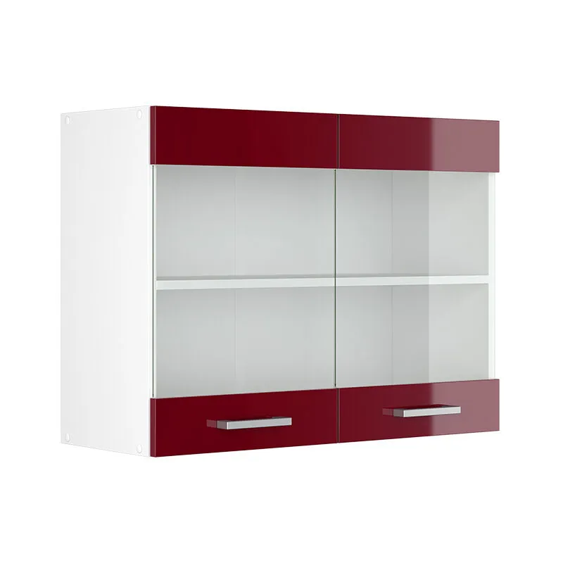  - Mobile da cucina in vetro R-Line, Rosso bordeaux lucido, 80 cm