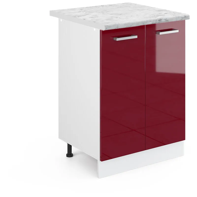 Mobiletto base cucina R-Line, Rosso bordeaux lucido, 60 cm , PL Marmo, 