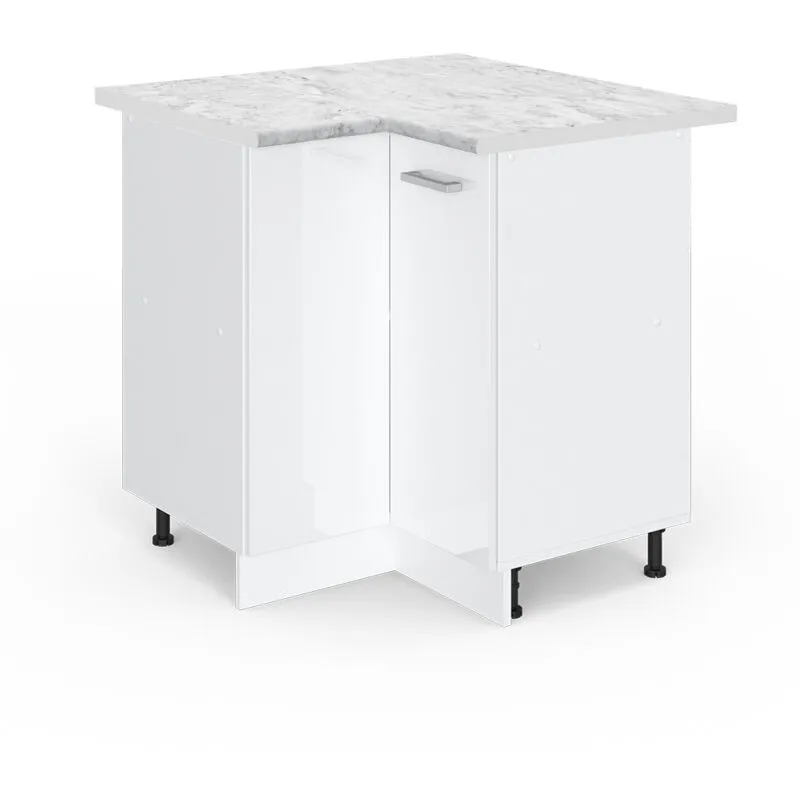 Mobile ad angolo cucina R-Line, Bianco lucido, 75.6 cm , pl Marmo 