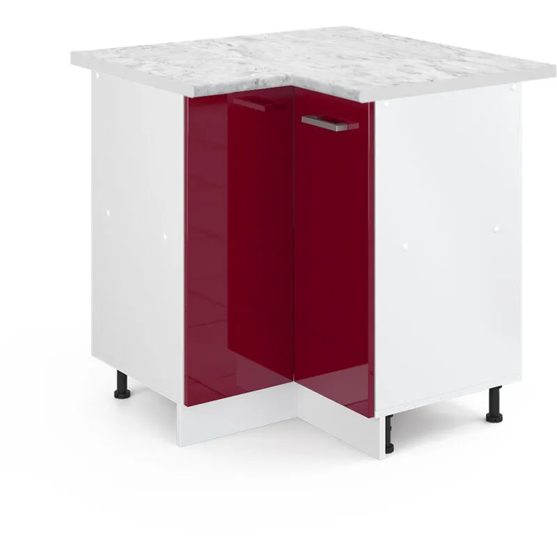 Mobile ad angolo cucina R-Line, Rosso bordeaux lucido, 75.6 cm , PL Marmo, 