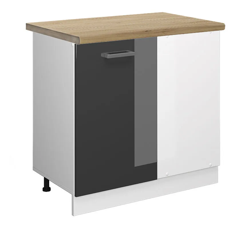  - Mobile ad angolo cucina R-Line, Antracite lucido, 86 cm , pl Rovere