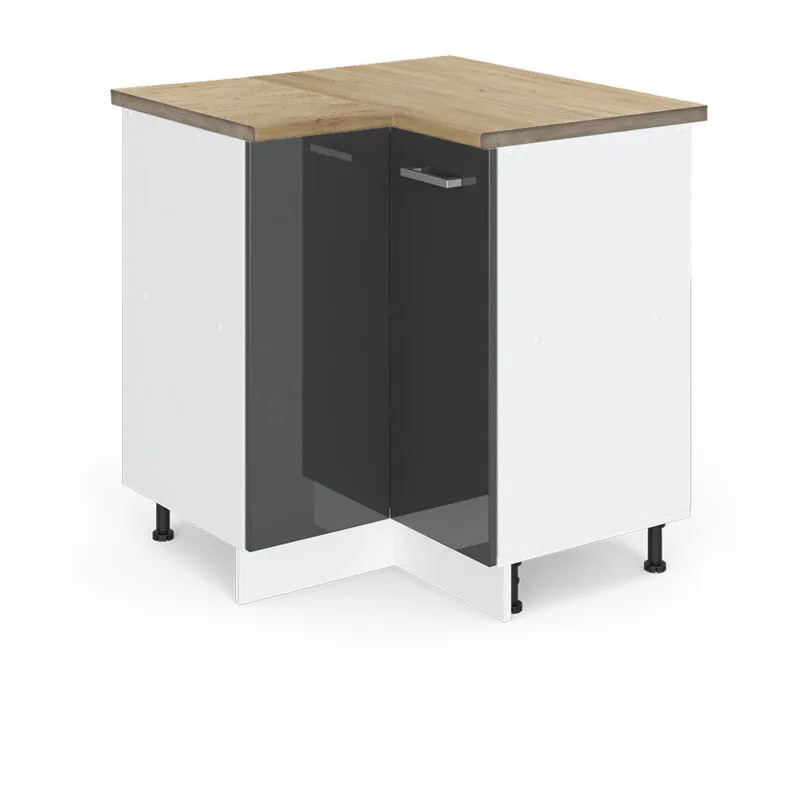  - Mobile ad angolo cucina R-Line, Antracite lucido, 75.6 cm , pl Rovere