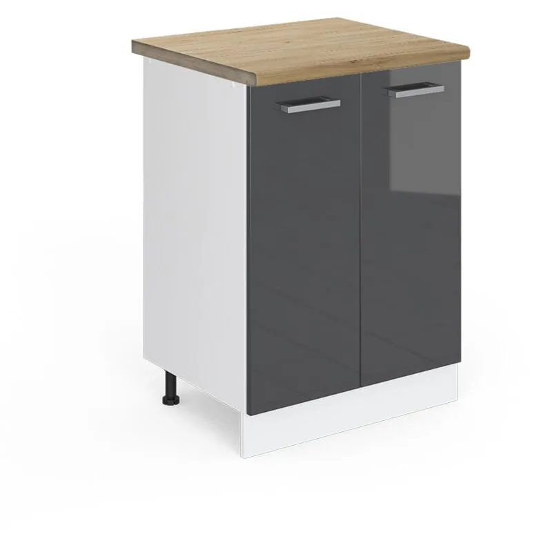 Mobiletto base cucina R-Line, Antracite lucido, 60 cm , PL Rovere, 