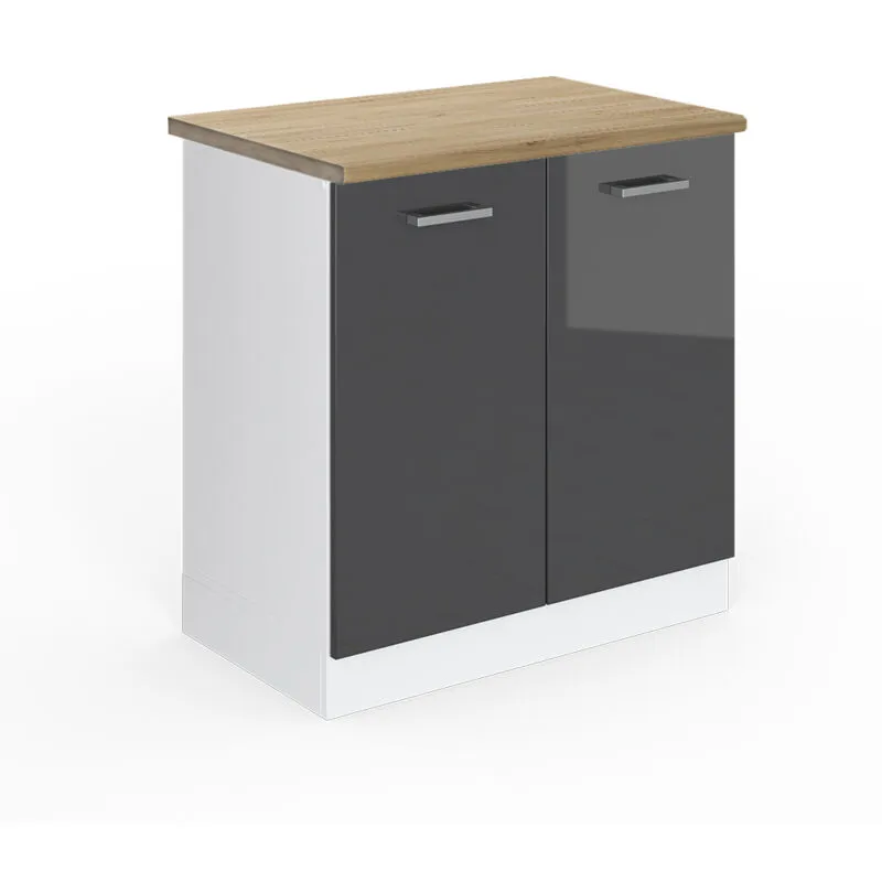  - Mobile lavello cucina R-Line, Antracite lucido, 80 cm , pl Rovere