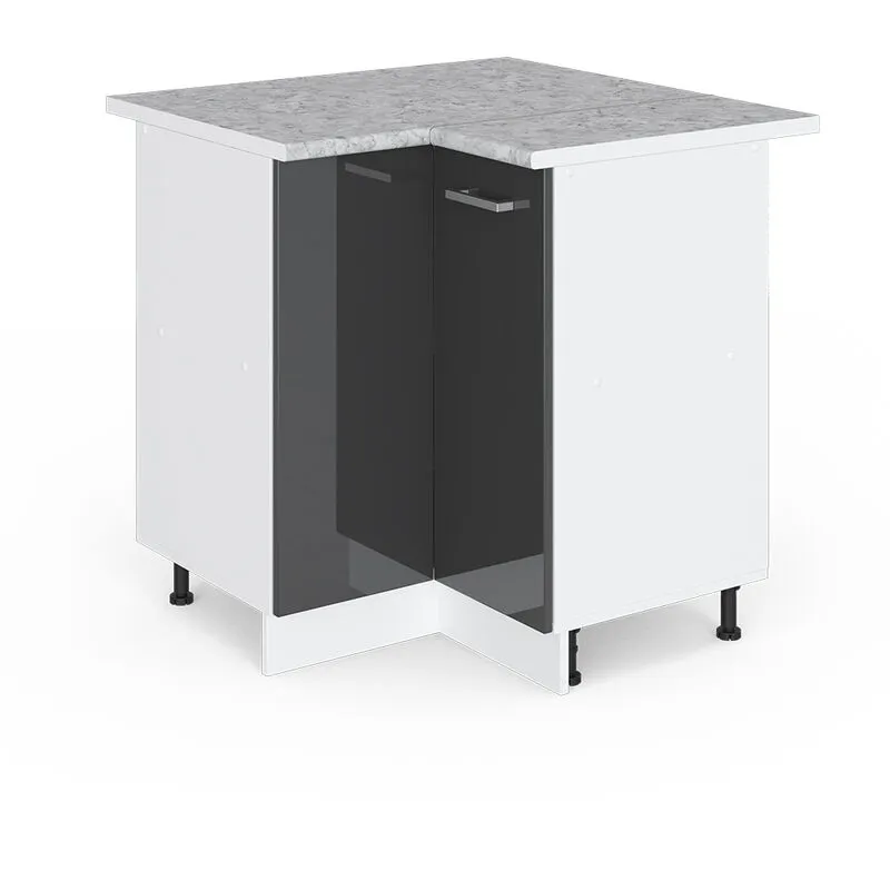 Mobile ad angolo cucina R-Line, Antracite lucido, 75.6 cm , pl Marmo 