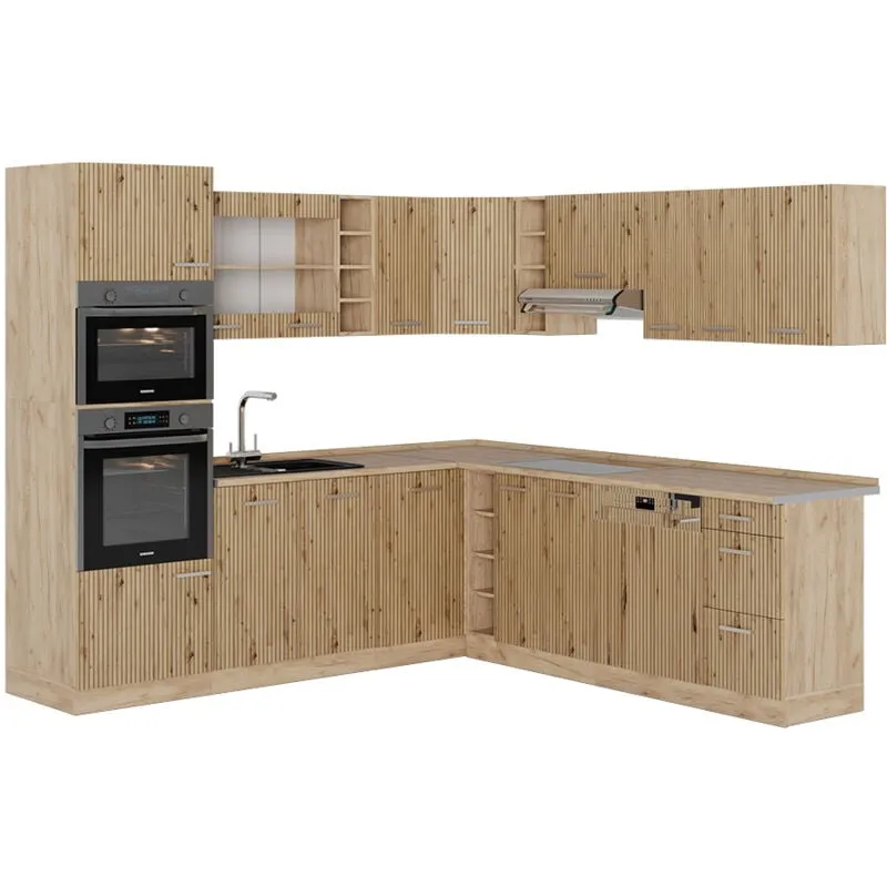  - Cucina angolare completa R-Line, Rovere artigianale/rovere Goldkraft, 237 x 247 cm , pl Rovere