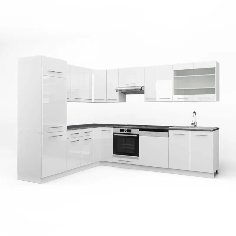  - Cucina angolare completa Fame-Line, Bianco lucido/bianco, 227 x 287 cm , pl Antracite