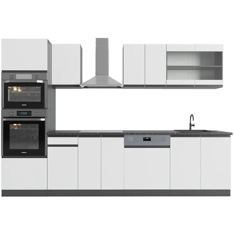  - Cucina componibile R-Line, Bianco/antracite, 300 cm con armadio alto, pl Antracite