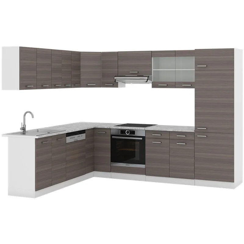  - Cucina angolare completa R-Line, Grigio prezioso/bianco, 227 x 287 cm senza piano di lavoro