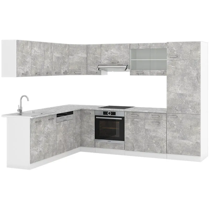  - Cucina angolare completa R-Line, Calcestruzzo, 227 x 287 cm , pl Marmo