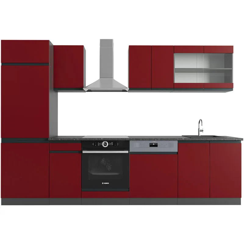  - Cucina componibile R-Line, Rosso/antracite, 300 cm Forma a j