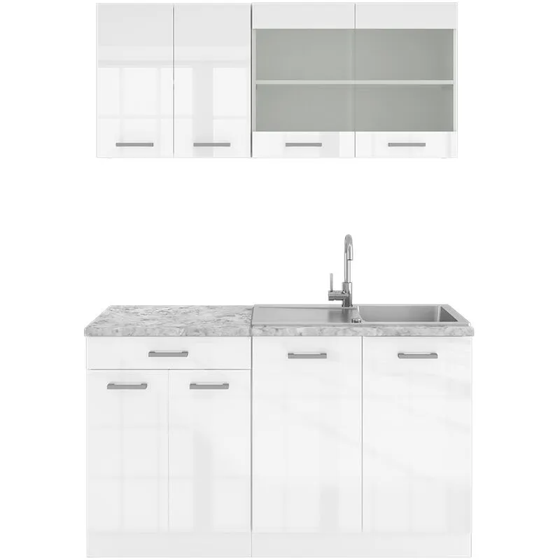  - Cucina monoblocco R-Line, Bianco, 140 cm , pl Marmo