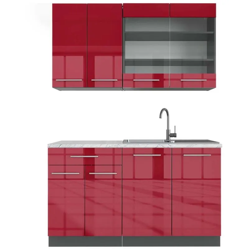  - Cucina completa Fame-Line, Bordeaux lucido/antracite, 140 cm , pl Marmo