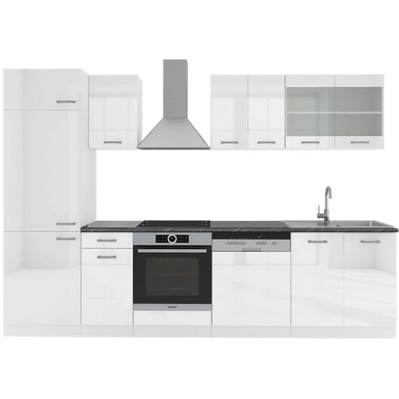  - Cucina componibile R-Line, Bianco lucido/bianco, 300 cm , pl Antracite