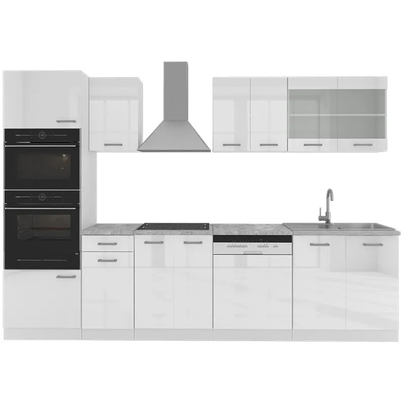  - Cucina componibile R-Line, Bianco, 300 cm con armadio alto, senza piano di lavoro