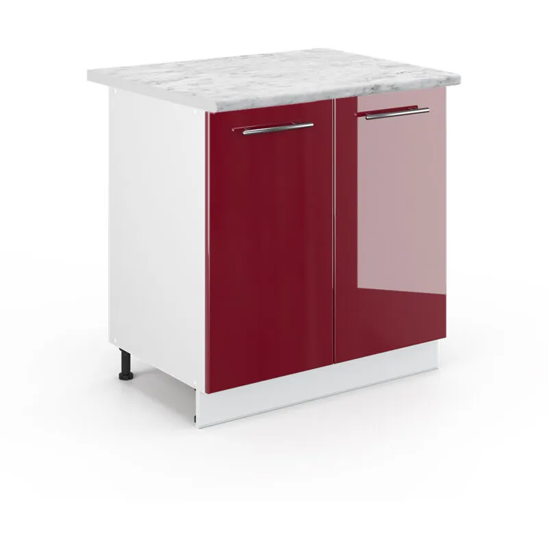  - Mobile lavello cucina Fame-Line, Rosso bordeaux lucido, 80 cm con ripiano, pl Marmo