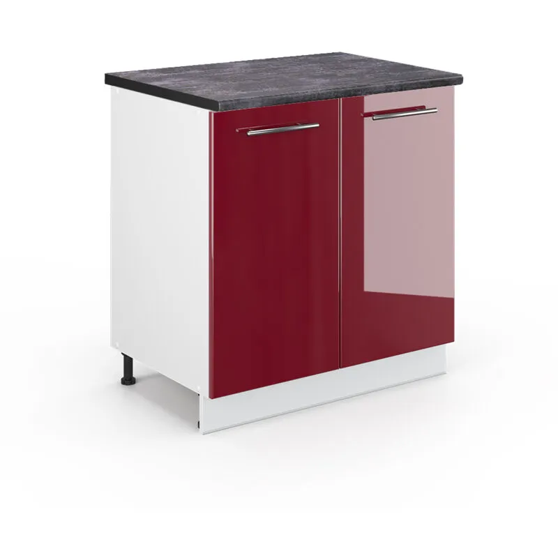  - Mobile lavello cucina Fame-Line, Rosso bordeaux lucido, 80 cm con ripiano, pl Antracite