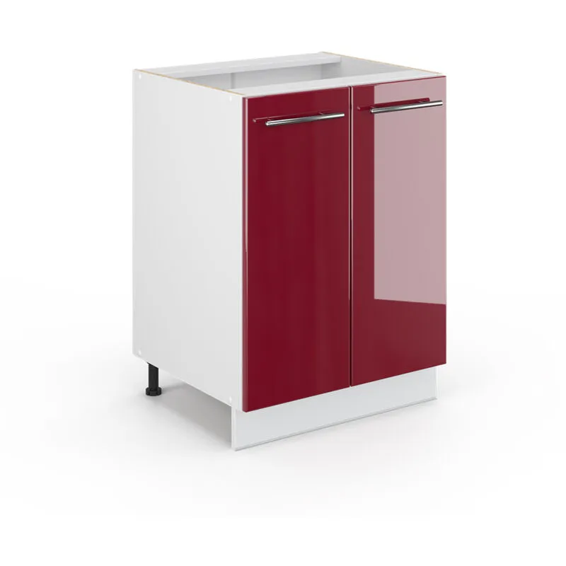  - Mobiletto base cucina Fame-Line, Rosso bordeaux lucido, 60 cm senza piano di lavoro