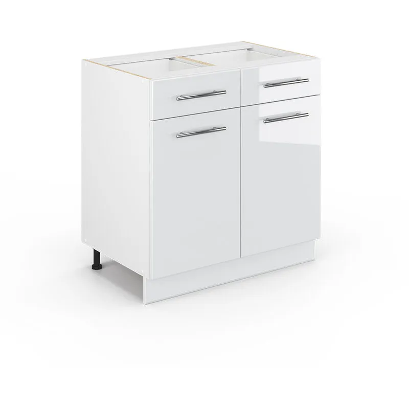  - Mobiletto base per cucina Fame-Line, Bianco lucido, 80 cm senza piano di lavoro