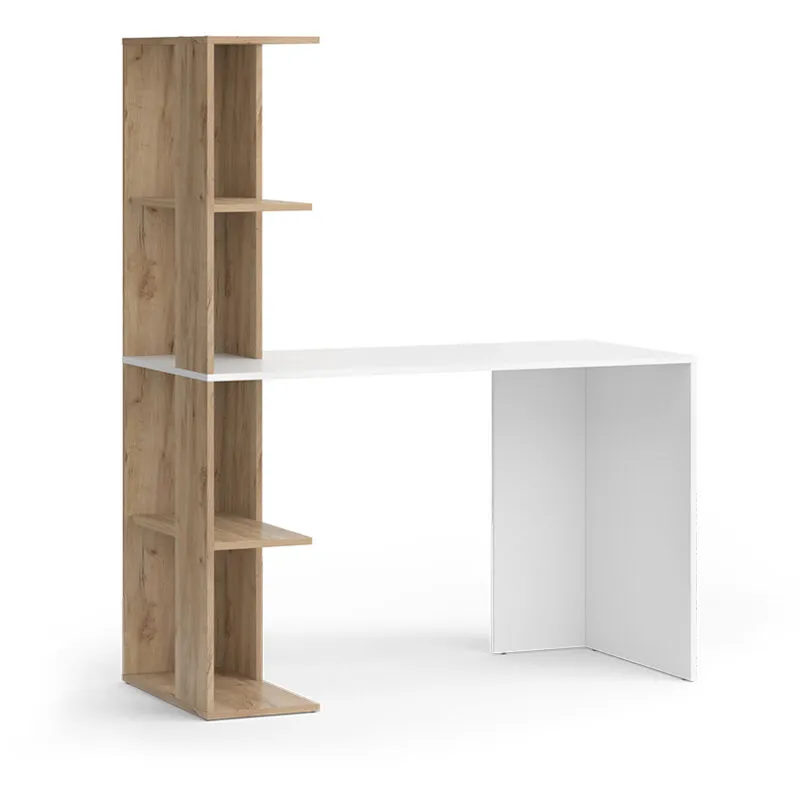  - Scrivania con ripiani Tower, Bianco/Sonoma, 122.2 x 55.2 cm con 4 scomparti