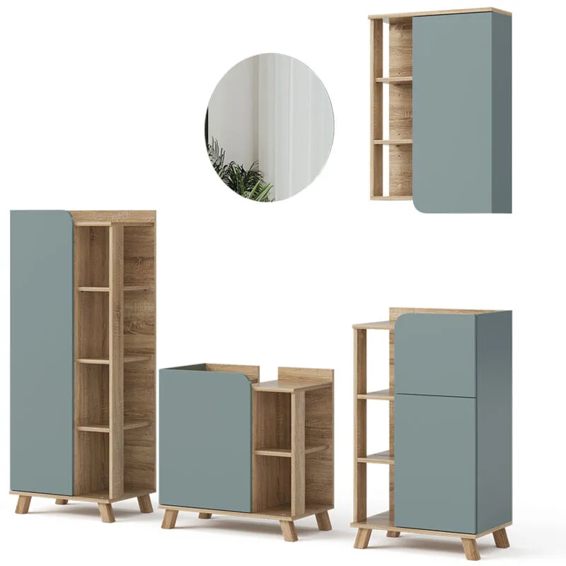  - Set di mobili da bagno Karen, Grigio-blu, 5 parti