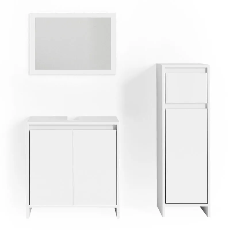 Set mobili bagno Emma, Bianco, 3 parti, con mobile midi 