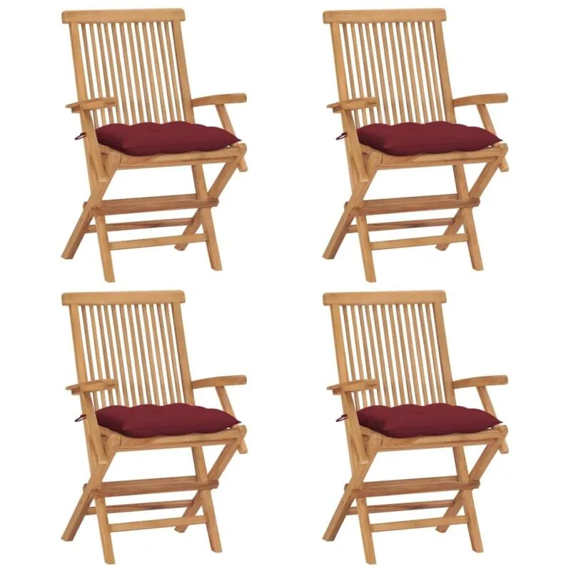 Sedie Giardino con Cuscini Rosso Vino 4 pz Legno Massello Teak - Vidaxl