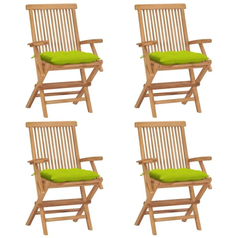 Sedie da Giardino Cuscini Verde Brillante 4 pz Massello di Teak - Vidaxl