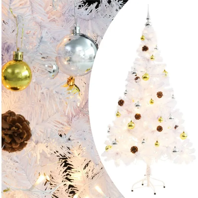 Albero di Natale Artificiale con Palline e led 150 cm Bianco