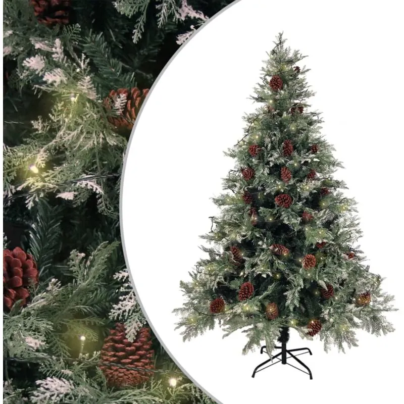 vidaXL Albero di Natale con Luci e Pigne Verde e Bianco 150cm PVC e PE