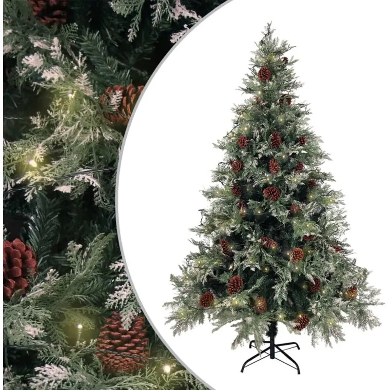 vidaXL Albero di Natale con Luci e Pigne Verde e Bianco 120cm PVC e PE