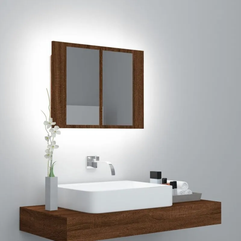 Mobile Specchio led Rovere Marrone 60x12x45cm Legno Multistrato - Vidaxl