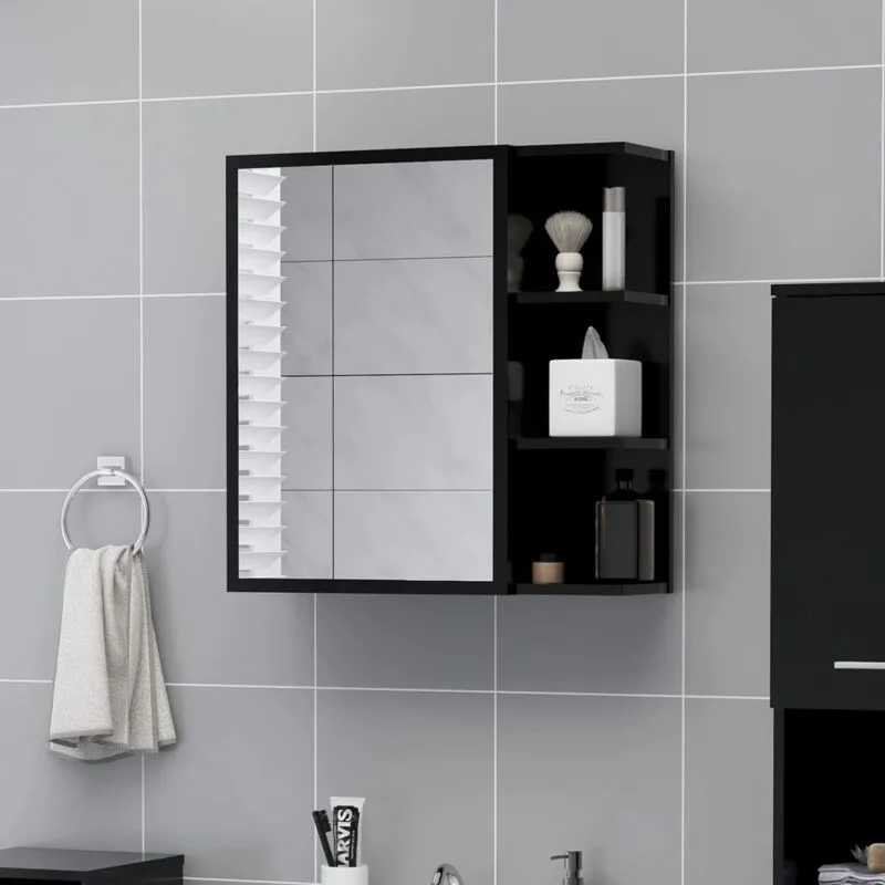 Mobile Bagno con Specchio Nero 62,5x20,5x64cm Legno Multistrato - Vidaxl