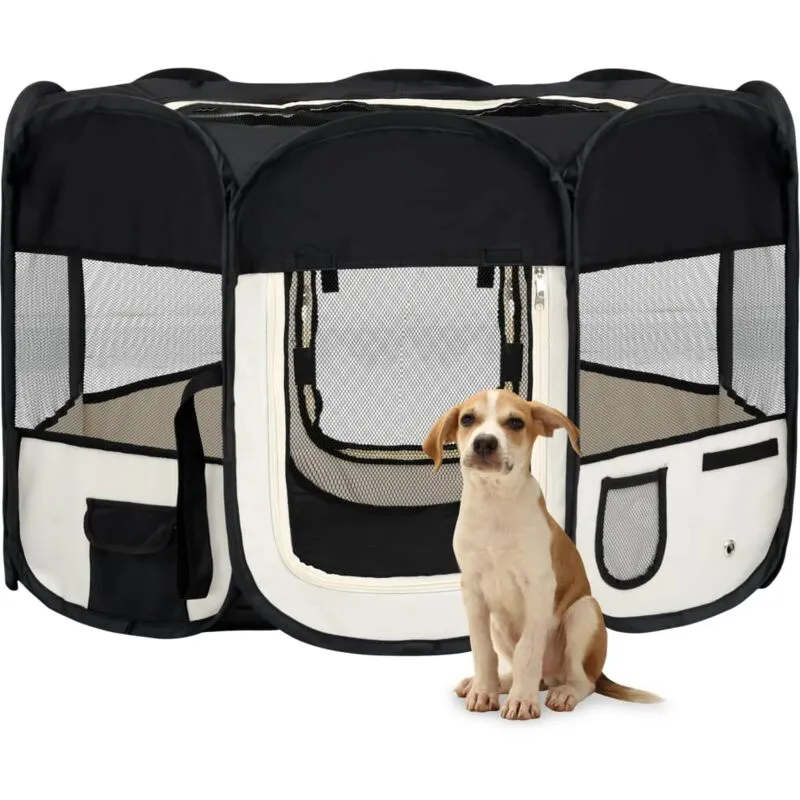 Box per Cani Pieghevole con Borsa Trasporto Nero 110x110x58 cm - Vidaxl