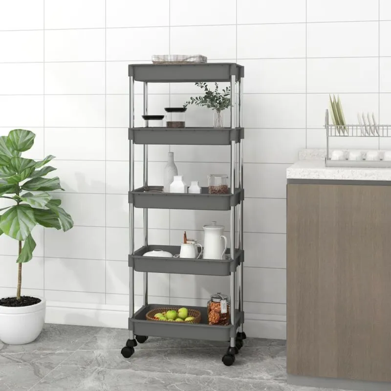 Carrello da Cucina 5 Ripiani Grigio 42x29x128 cm Ferro e abs - Vidaxl