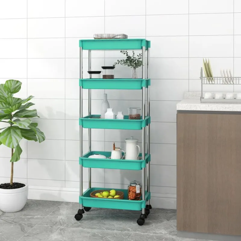 Carrello da Cucina 5 Ripiani Turchese 42x29x128 cm Ferro e abs - Vidaxl