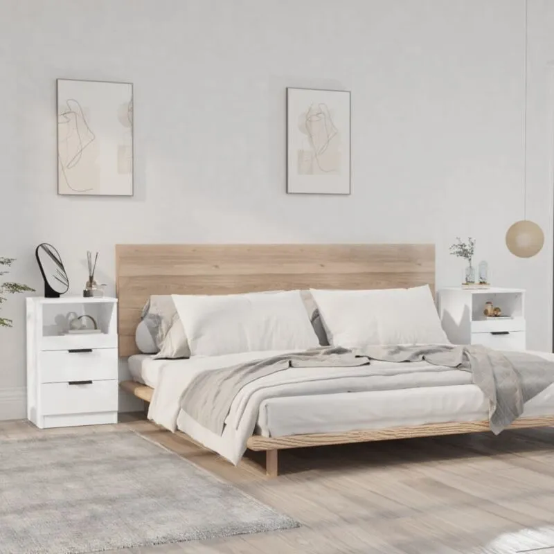 Comodini 2 pz Bianco Lucido in Legno Multistrato - Vidaxl