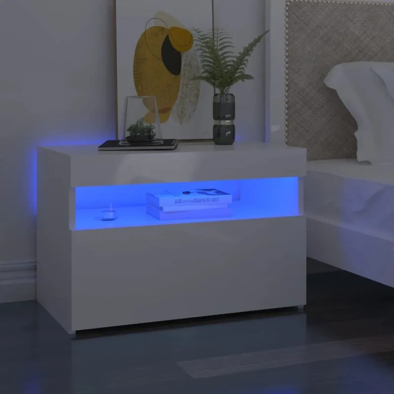 vidaXL Comodini con Luci LED 2 pz Bianco Lucido 60x35x40 cm