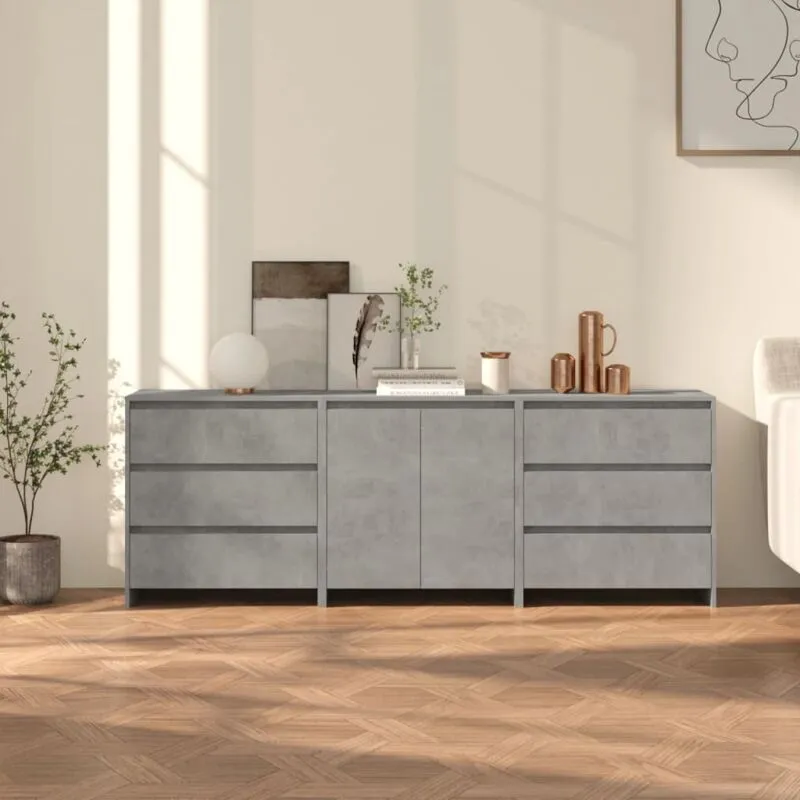 Nova - Credenza design moderno con 3 cassetti a lato e 2 ante laterali vari colori colore : Cemento