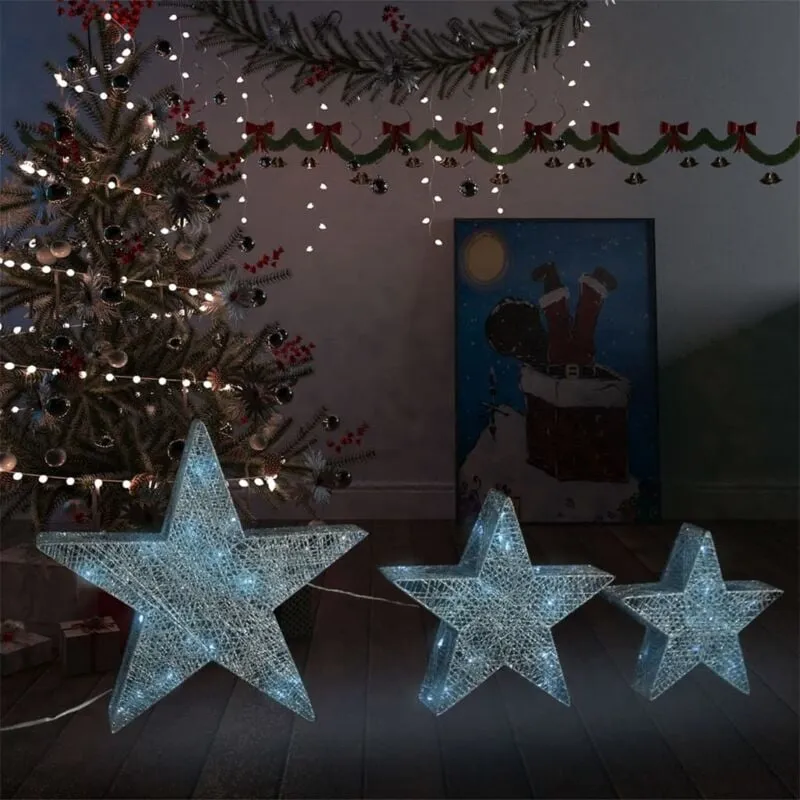 Vidaxl - Decorazioni Natale Stelle 3 pz Argento Rete led Interni Esterni