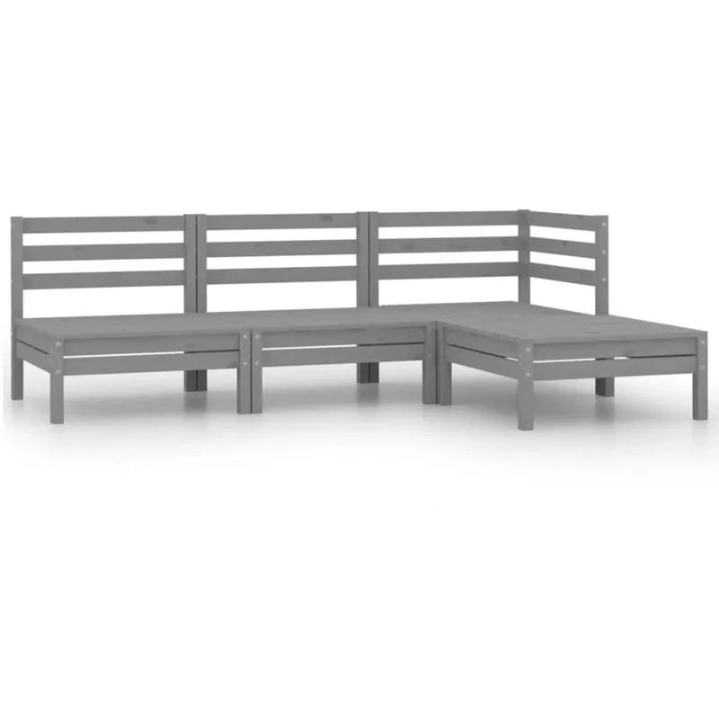 Set Divani da Giardino 4 pz Grigio in Legno Massello di Pino