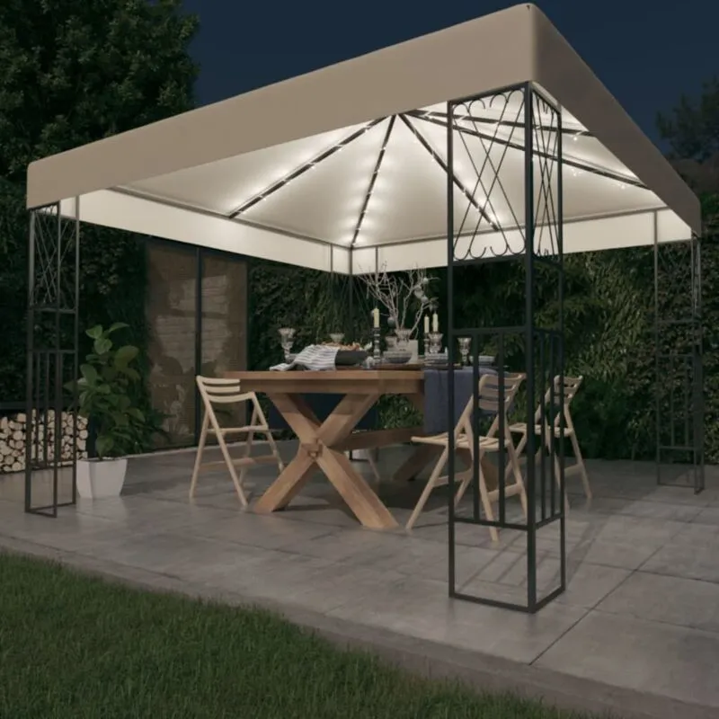 Vidaxl - Gazebo con Stringa di Luci led 3x3 m in Tessuto Crema