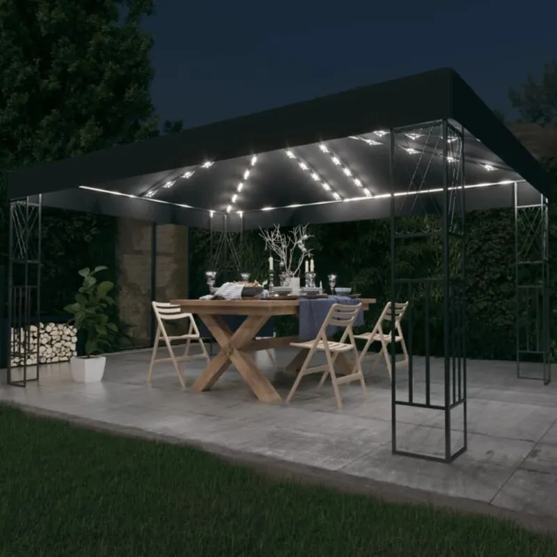 Vidaxl - Gazebo con Stringa di Luci led 3x4 m in Tessuto Antracite