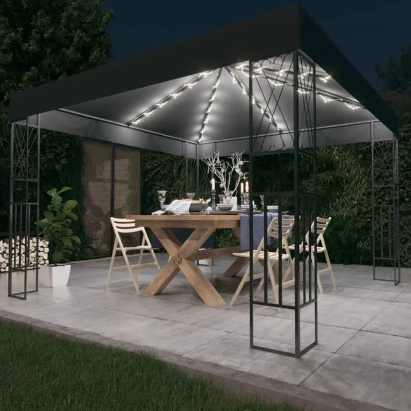 Vidaxl - Gazebo con Stringa di Luci led 3x3 m in Tessuto Antracite